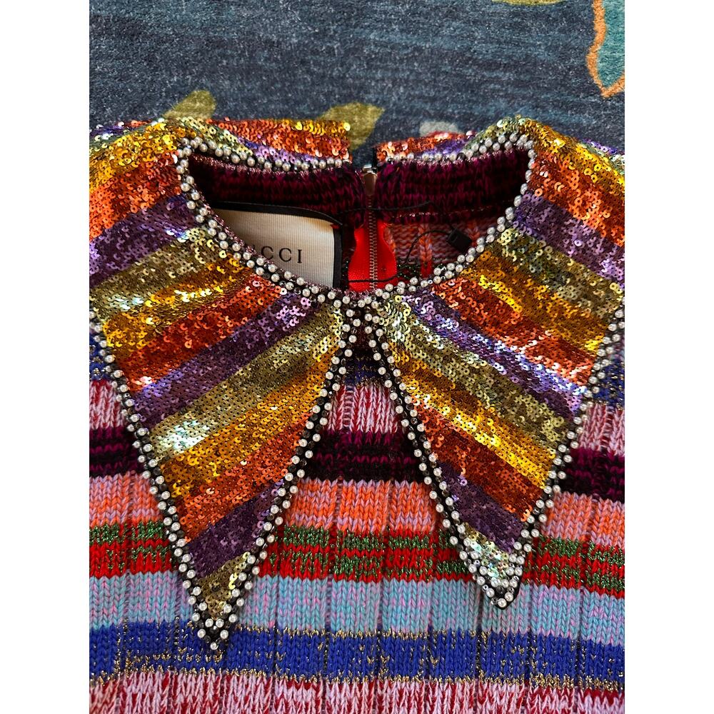 Authentic Gucci Striped Wool Sequenced Rainbow Collar Sweater Size Medium - Picture 4 of 9